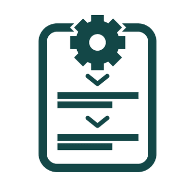 Vetor ícone desenho 3D verde de um documento com uma engrenagem centralizada acima com duas setas seguidas por duas linhas apontando para baixo